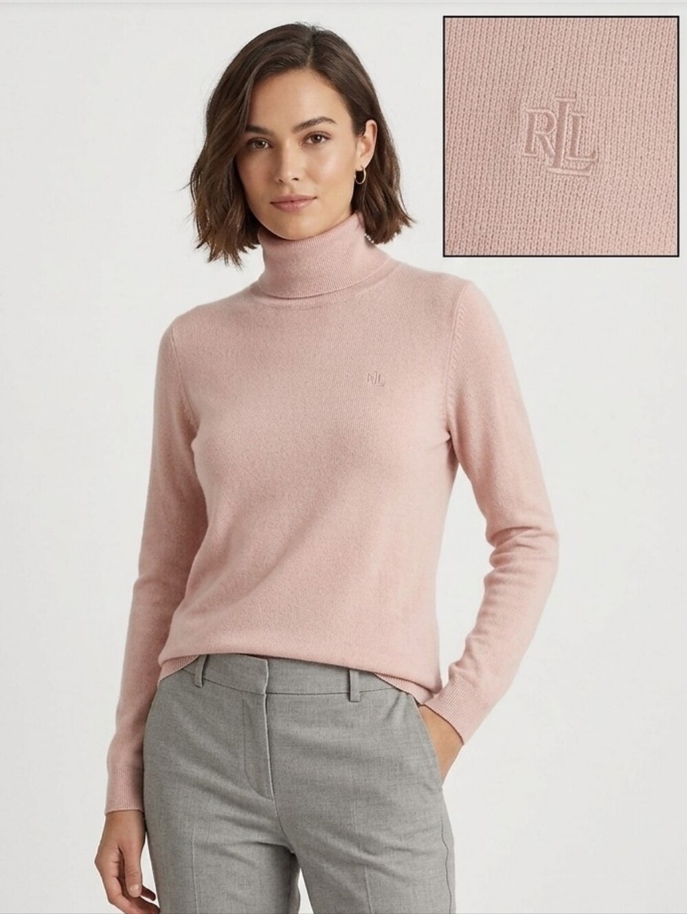 Ralph Lauren Pale Pink Turtleneck Cowl Sweater Silk Cashmere Medium